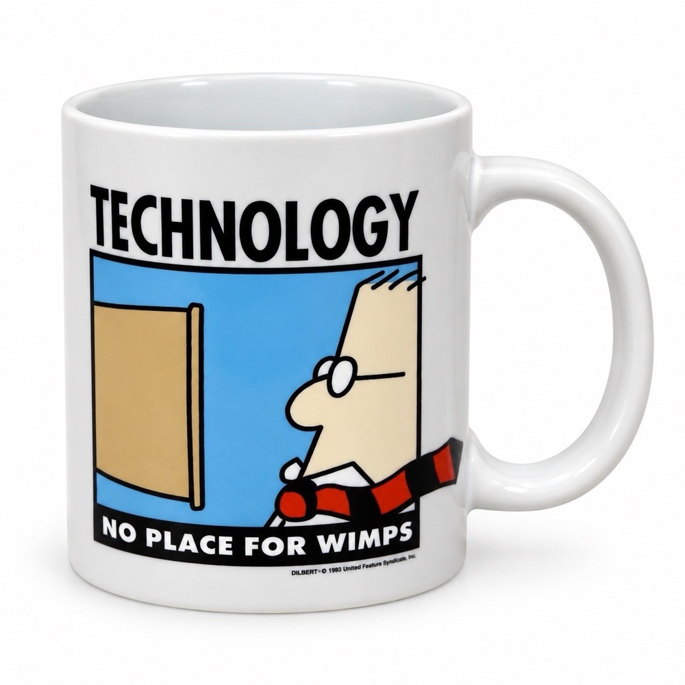 Vintage Dilbert Mug Technology No Place For Wimps 1995 Office Humor 12oz EUC